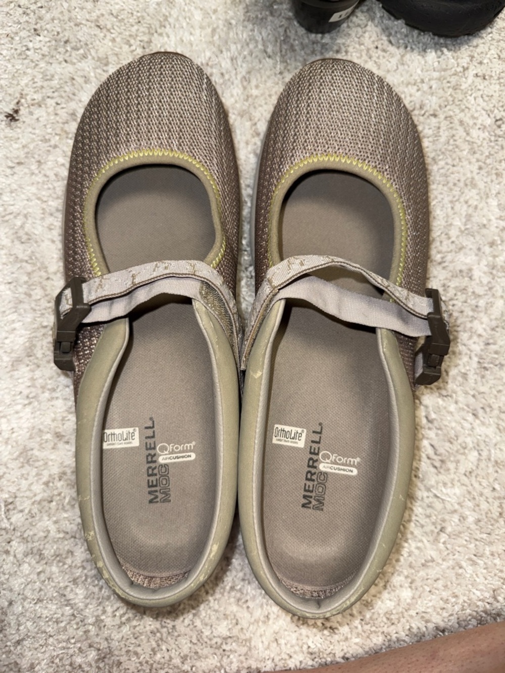 Merrell Taupe Knit Mary Jane Flats with Olive Accent
